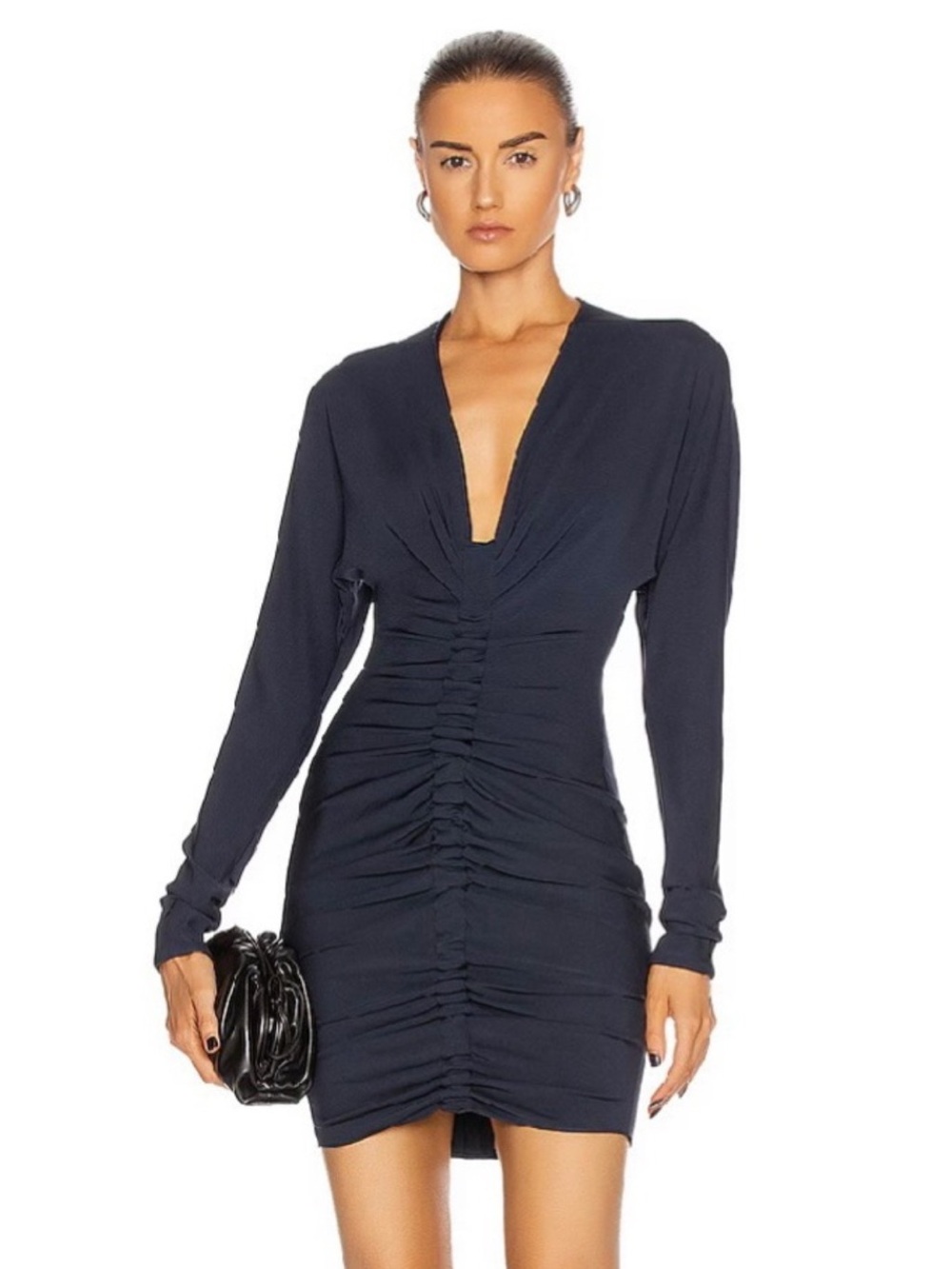 NEW CUSHNIE REVOLVE NAVY RUCHED LONG SLEEVE MINI DRESS